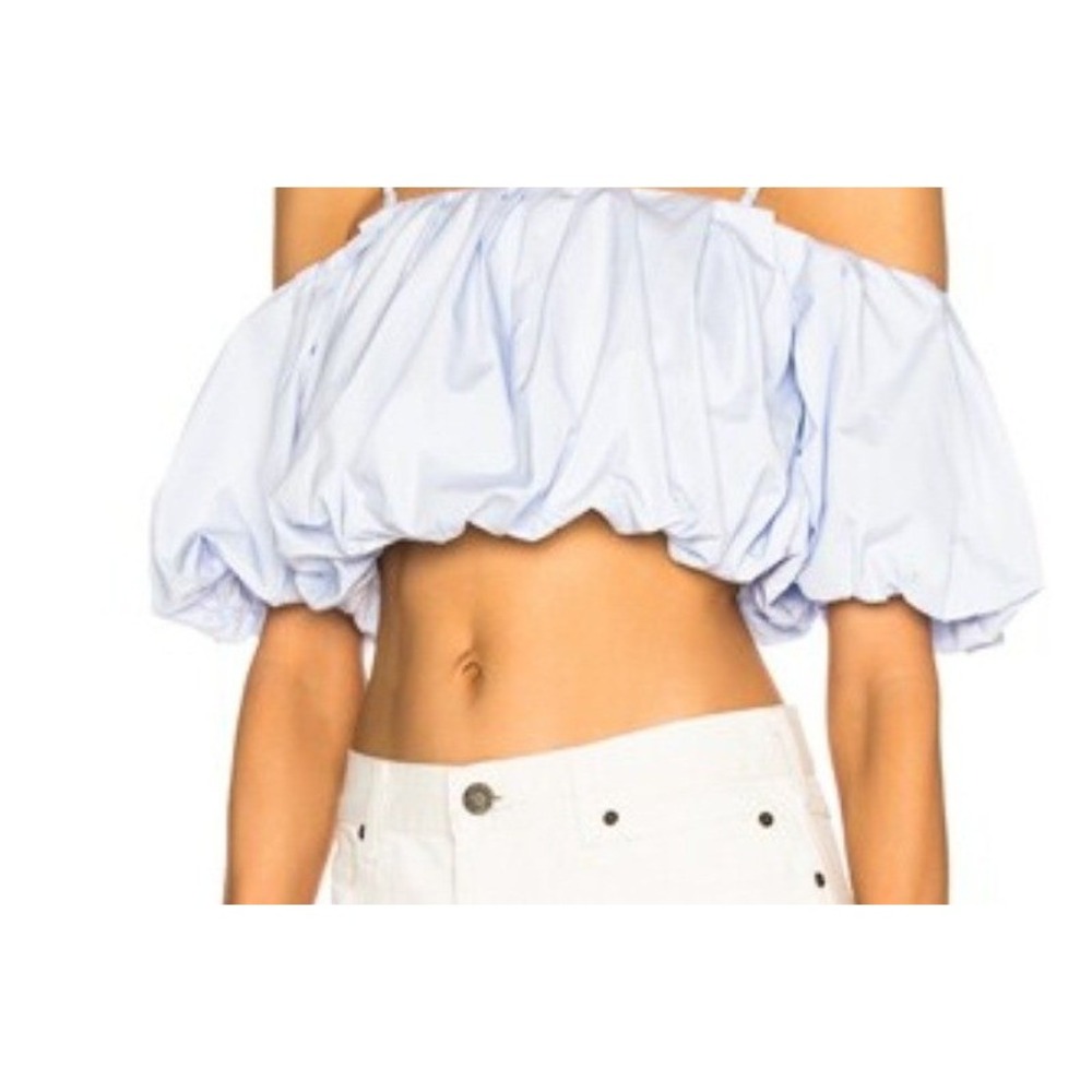 3.1 Phillip Lim Off Shoulder Top Womens 4 Oxford Blue Balloon Crop Minimalist